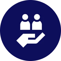 People on a hand symbol
